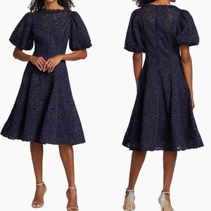 Teri Jon Rickie Freeman Balloon-Sleeve Floral Lace Cocktail Dress